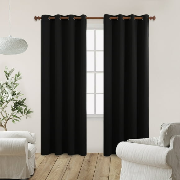 Deconovo Room Darkening Curtains Grommet Curtain Panels Thermal Insulated Blackout Curtains 55Wx84L inch Black 2 Panels