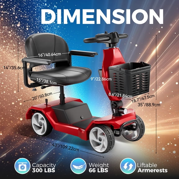 Edcsi 4-Wheel Lightweight Foldable Travel Electric Scooter & Motorized Mobility Chair - Reclining Seat Power Scooter for Seniors/Adults