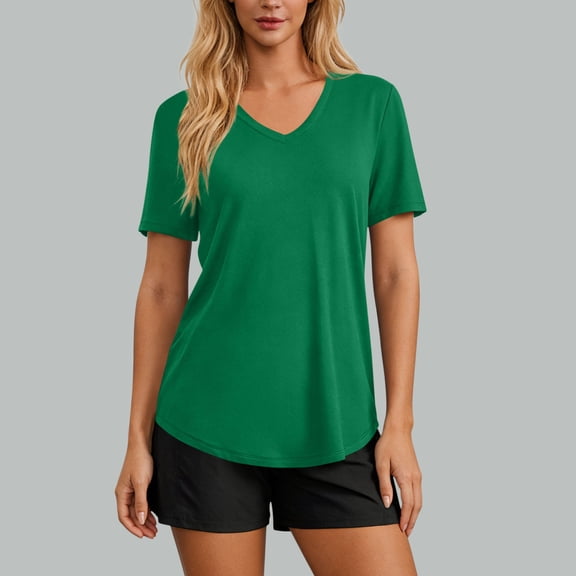 Xuyuer Womens UPF 50  V Neck T-Shirt Sun protection Short Sleeve Casual Workout Shirts Soft Summer Basic Tee Tops