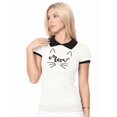 thumbnail image 3 of YEMAK Women's Meow Cat Contrast Collar Short Sleeve Pullover Sweater MK3591MEOW-IVORY/BLACK-M, 3 of 7