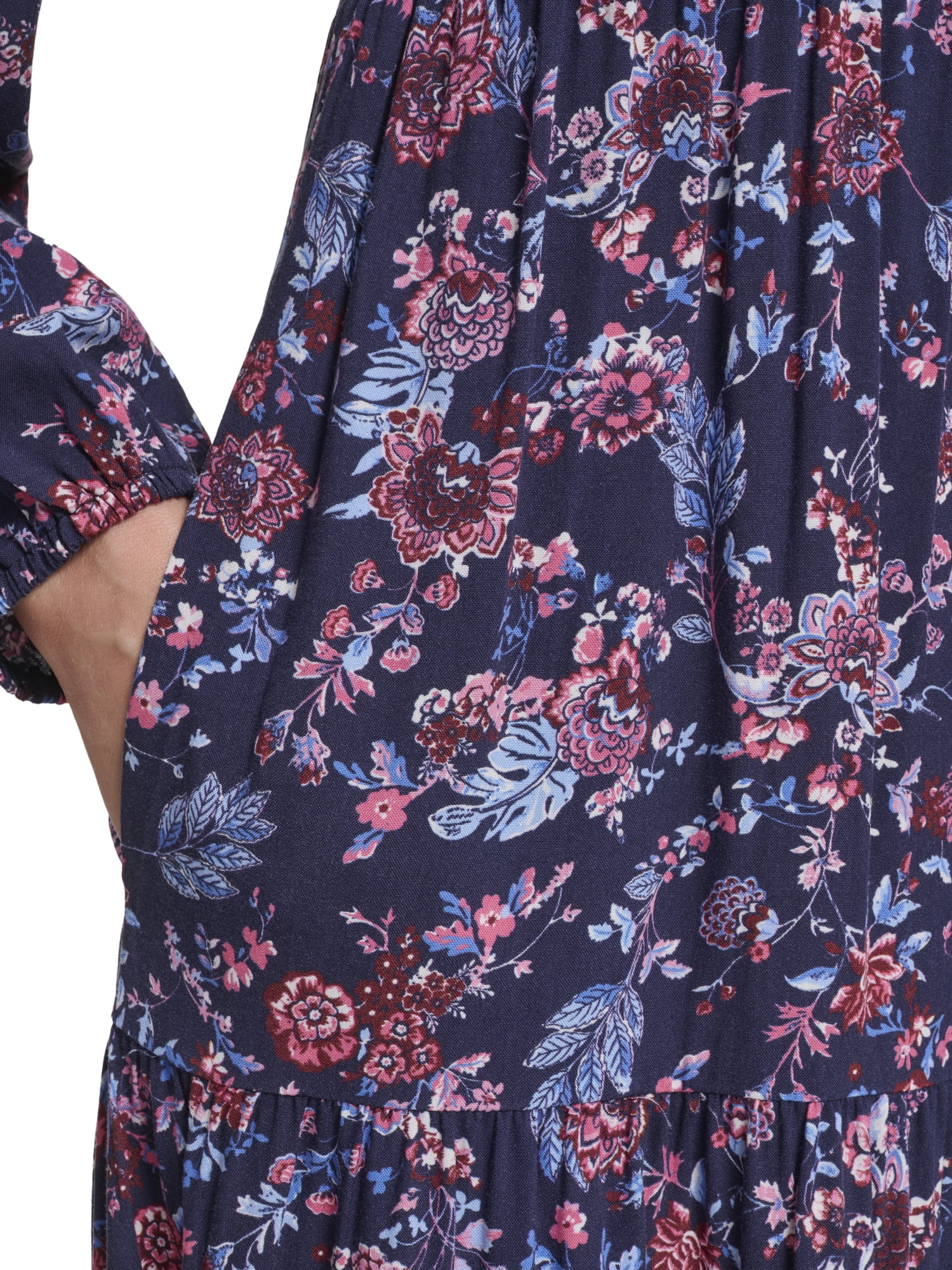 Falling Flowers Women's Notch Ruffle Collar Tiered Midi Dress, Sizes XS-XL