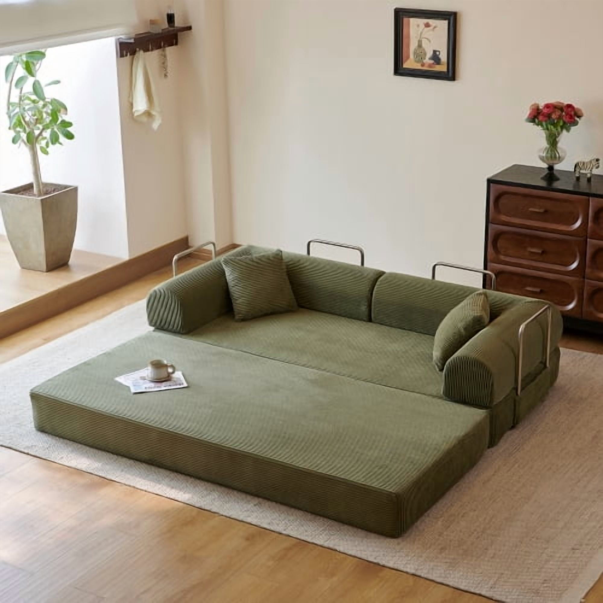 78.8" Convertible Sofa Bed, Convertible Boneless Modular Sectional Futon Loveseat, Sleeper Couch for Living Room Bedroom, No Assembly Required, Green