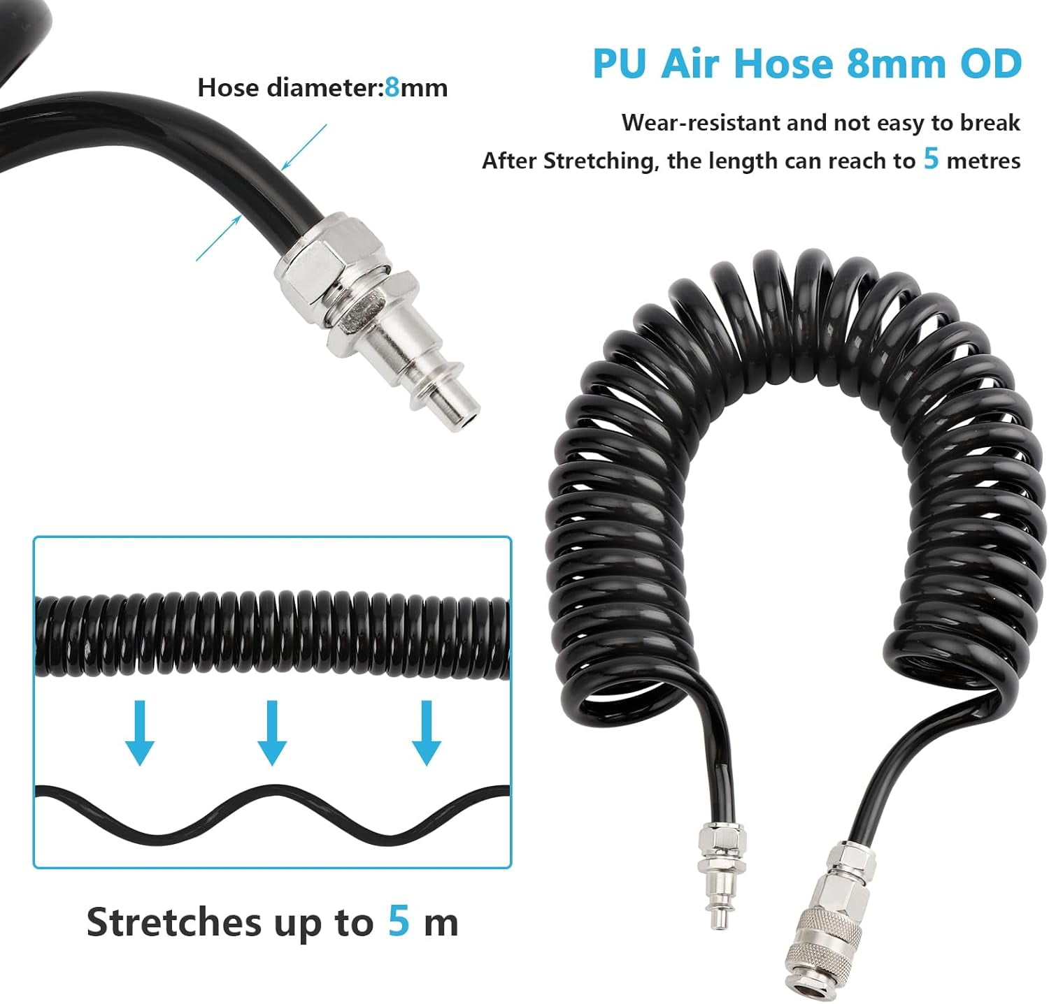 Truck Air Duster Gun with 5 Metre Recoil Air Hose, Air Seat Blow Dust Gun Heavy Duty Air Gun Cleaning Kit for Truck Semi Trailers