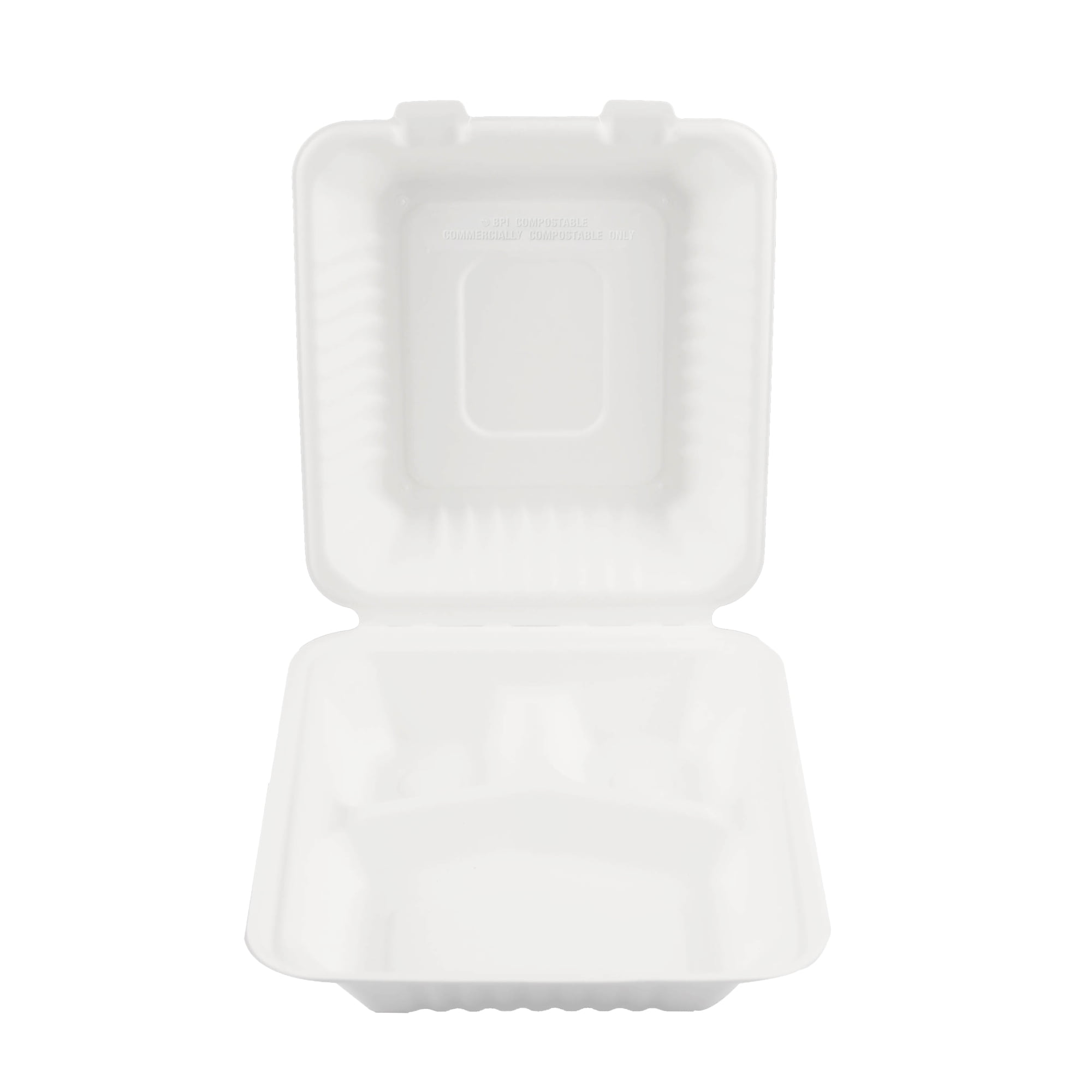 Great Value Eco-Friendly 3 Compartment Compostable Hinged Container, White, 12 Count