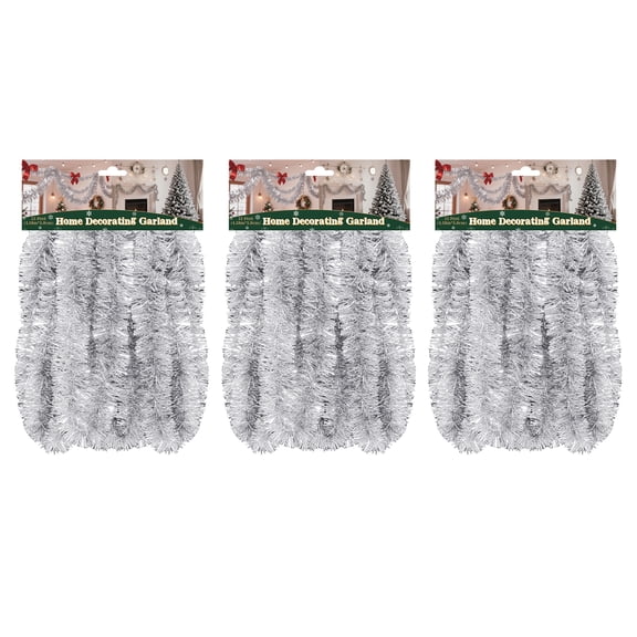LAMPHOME 3 Pack 15ft Shiny Silver Garland, 2.3in Wide, Indoor Outdoor Decor for Christmas, Wedding, Home & Party