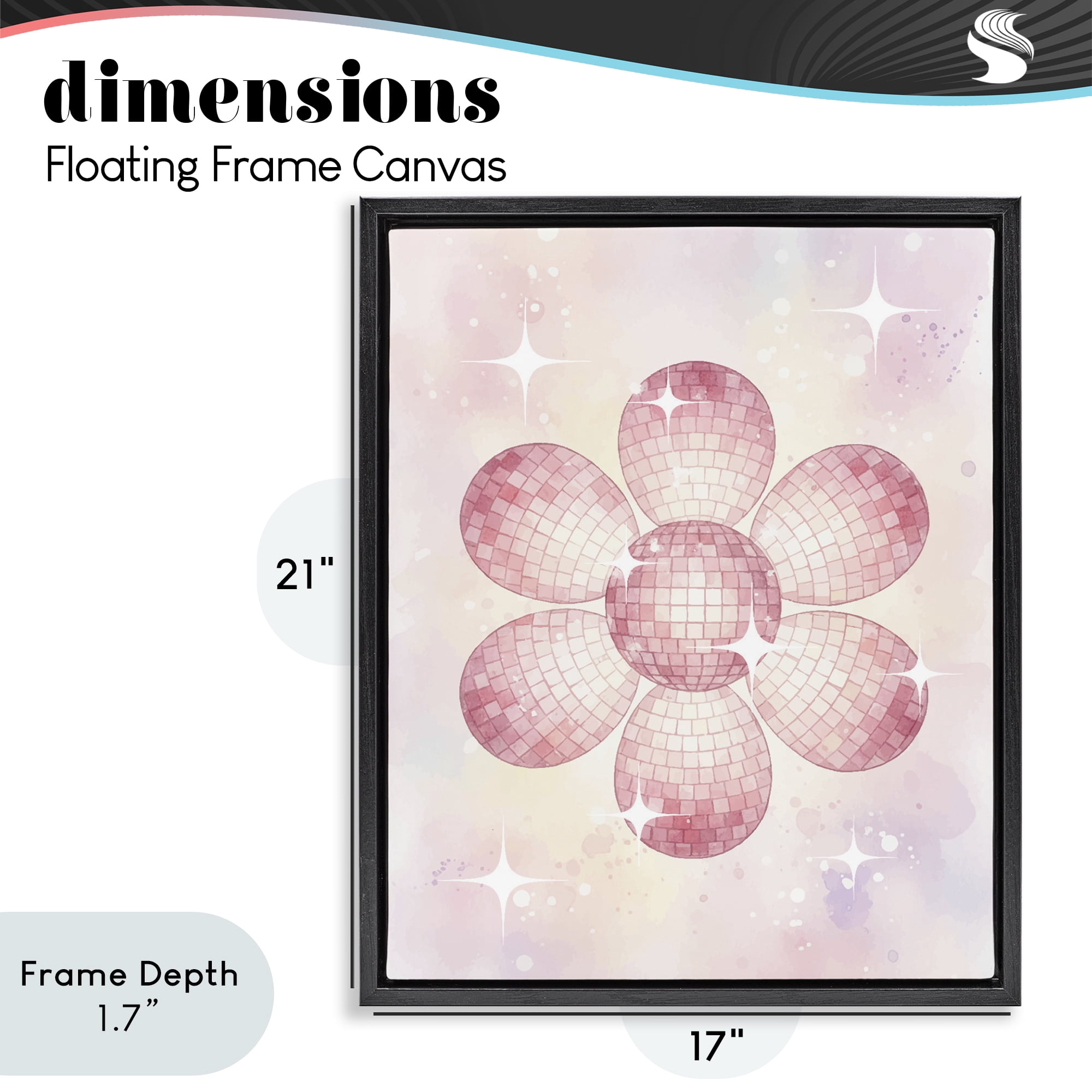 Stupell Industries Dreamy Pink Disco Ball Flower Black Framed Floater Canvas Wall Art, design by Lil' Rue