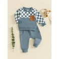 thumbnail image 5 of Hirigin Baby Boy 2Pcs Fall Winter Clothes 6 12 18 Months 2T 3T 4T Toddler Checkered Outfit Long Sleeve Pocket Sweatshirt Top Solid Jogger Pants Set, 5 of 8