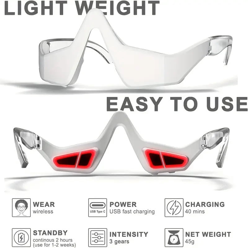 3D Under Eyes Red Light Therapy Massager Glasses, Microcurrent Eye Face Led Red Light Beauty Device Under Eye Massager Eyes Bag Remover For Reduce Dark Circles Puffiness Wrinkles Relax Eye Strain