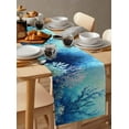 thumbnail image 6 of ERUNPONLY Teal Blue Ocean Table Runner - 60 Inch Long Summer Watercolor Sea Plant Cotton and Linen Blended Dress Scarves Farmhouse Table Runner for Kitchen Dining, Coffee Table, 13"x60", 6 of 8