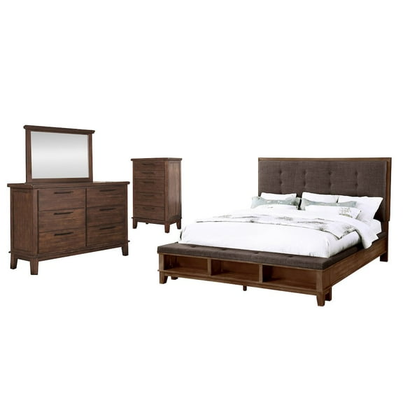 New Classic Cagney 4-Piece Wood King Bedroom Set with Chest in Chestnut
