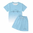 thumbnail image 5 of OOOUM Girls Summer 2 Piece Short Set Silky Soft Tee & Shorts With Heart Print Cute Casual Graphic Clothing For Kids Sky Blue 5-6 Years, 5 of 5
