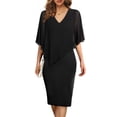 thumbnail image 4 of TSADFHJI Jupes en Tricot pour Femmes Robe Longue Unie à Manches Cape Col en V en Chiffon Robe Formelle L Noir, 4 of 4