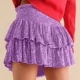 thumbnail image 5 of BRDFRL Womens Sequin Mini Skirt with Shorts Layered Ruffle High Waist Flowy Sparkly Glitter Skirt Purple L, 5 of 8