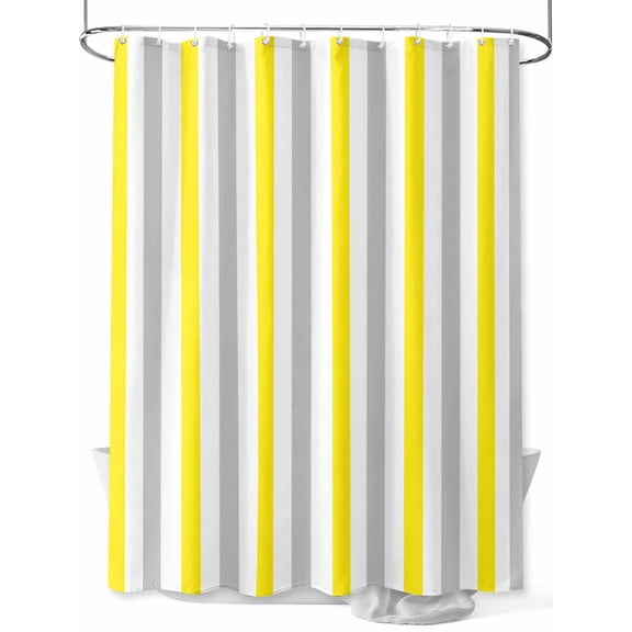 Fsddascl Yellow Stripe Shower Curtain Set - 72" x 78" Washable Bathtub Curtain with 12 Hooks, Geometric Grey White Vertical Striped Waterproof Fabric Stall Shower Curtains for Bathroom/Bathtub Décor