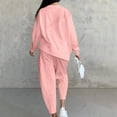 thumbnail image 5 of ZACPNCV Women's Solid Color Casual Round Neck Loose Irregular Long Sleeved Pocket Pants Set Pink, 5 of 9