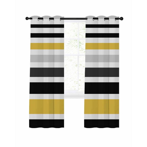 Yellow Black Stripe Blackout Curtains, Light Blocking Print Window Curtains, Modern Abstract Art Coarse Striped Thermal Insulated Window Drapes for Living Room Kitchen Cafe 2 Panels, 55"W x 39"L