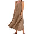 thumbnail image 2 of Ovzne Robes d'Été pour Femmes 2025 Robe d'Été Mode d'Été pour Femmes Décontractée Couleur Unie Sans Manches Col Rond Robe avec Poches Jupe Robe pour Femmes Liquidation, 2 of 6