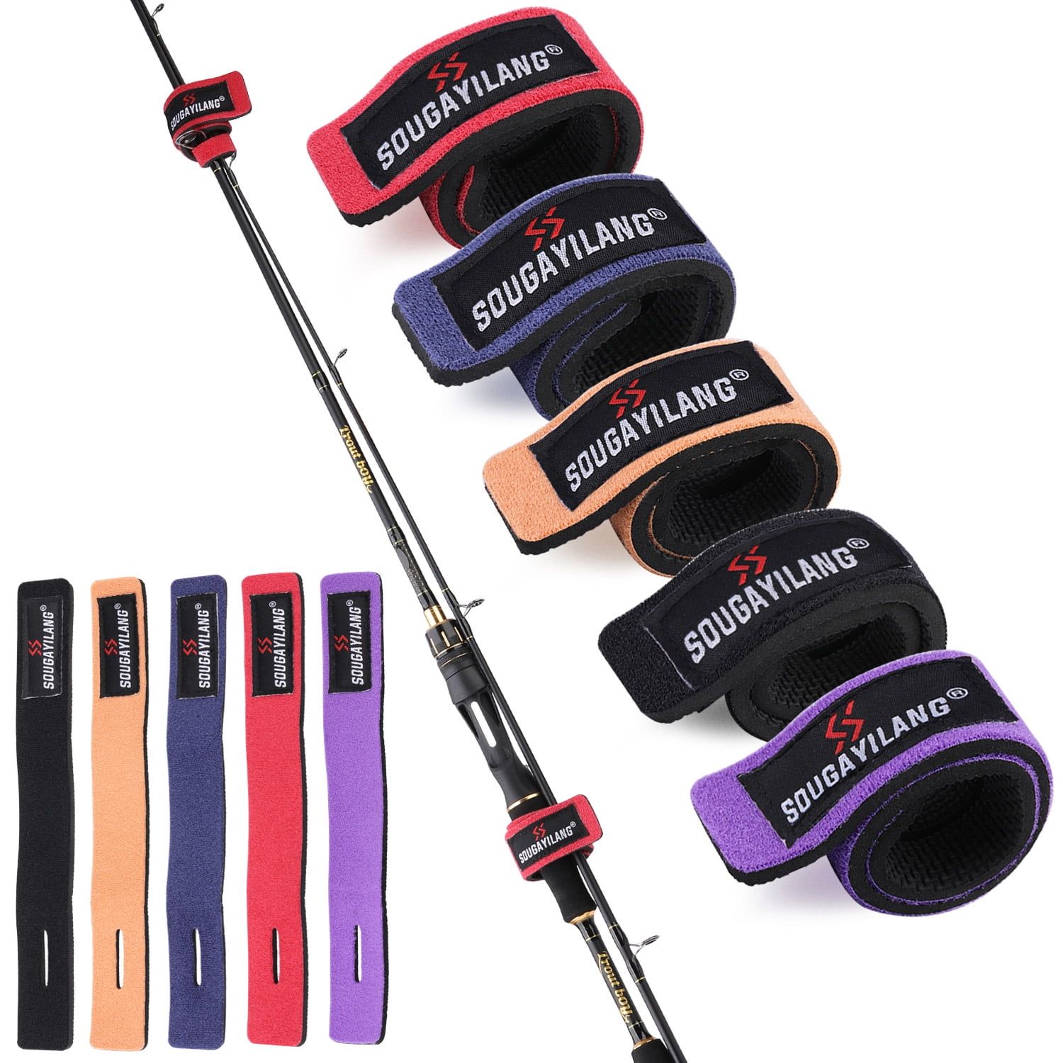 Sougayilang Fishing Rod Ties Wrap Stretchy Holder for Casting/Spinning
