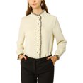thumbnail image 1 of INSPIRE CHIC Women's Button Down Office Ruffle Stand Collar Long Sleeve Work Shirt, 1 of 7