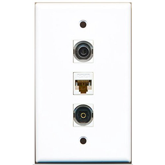 RiteAV - 1 Port Toslink and 1 Port 3.5mm and 1 Port Cat6 Ethernet White Wall Plate