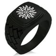 thumbnail image 1 of Stainless Steel Apollo Greek God of Sun Geometric Pattern Step-Down Biker Style Polished Ring, 1 of 1