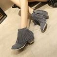 thumbnail image 5 of hopeusnice Women's Suede Fringe Ankle Boots Zipper Closure Booties Comfortable Platform Wedge Heel Fashion Fall Winter Fringe Boots Gray 37, 5 of 9