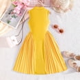 thumbnail image 4 of mgoYE Flower Girl Dress Toddler Girls Stand Collar Sleeveless Dress Solid Patchwork Dresses Summer Casual Flowy Dress 2-7(Yellow,5-6 Years), 4 of 9