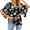 thumbnail image 3 of Blusas de Mujer con Mangas 3/4 y Cuello en V Holgado con Estampado de Pétalos de , Blusas de Trabajo de Negocios Flores Blancas M, 3 of 7