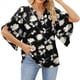 thumbnail image 3 of Blusas de Mujer con Mangas 3/4 y Cuello en V Holgado con Estampado de Pétalos de , Blusas de Trabajo de Negocios Flores Blancas XXL, 3 of 7