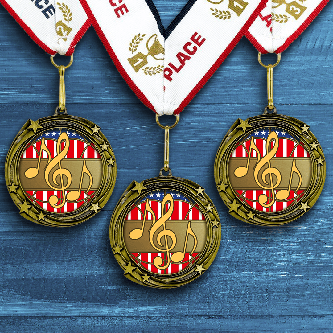 All Quality Music Swirling Stars Design Medals - 1st, 2nd, 3rd Place - 30 Piece Set (10 Pack)