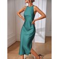 thumbnail image 7 of Teal Blue Sleeveless High Neck Maxi Dress With Fishtail Hem And Side Slit, 7 of 7