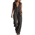 thumbnail image 2 of Women's Hooded Jumpsuit, Long Sleeve Front Zipper Romper with Pockets, Wide Leg Casual One Piece Outfit, Retro Sporty Streetwear and Loungewear​-Dark Gray, 2 of 5