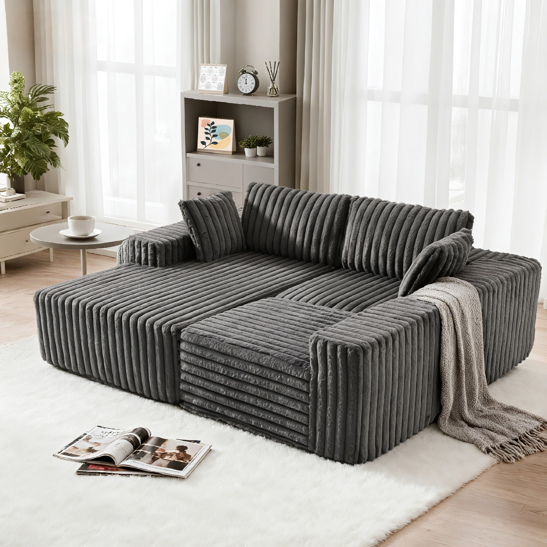 Techmilly 113” Cloud L-Shaped Sectional Couches,Modular Sofa with Deep Seat, Sponge Compression Sofas,Modern Modular L-Shape Sofa Couch with Chaise for Living Room Bedroom (Gray, Left Facing Chaise)