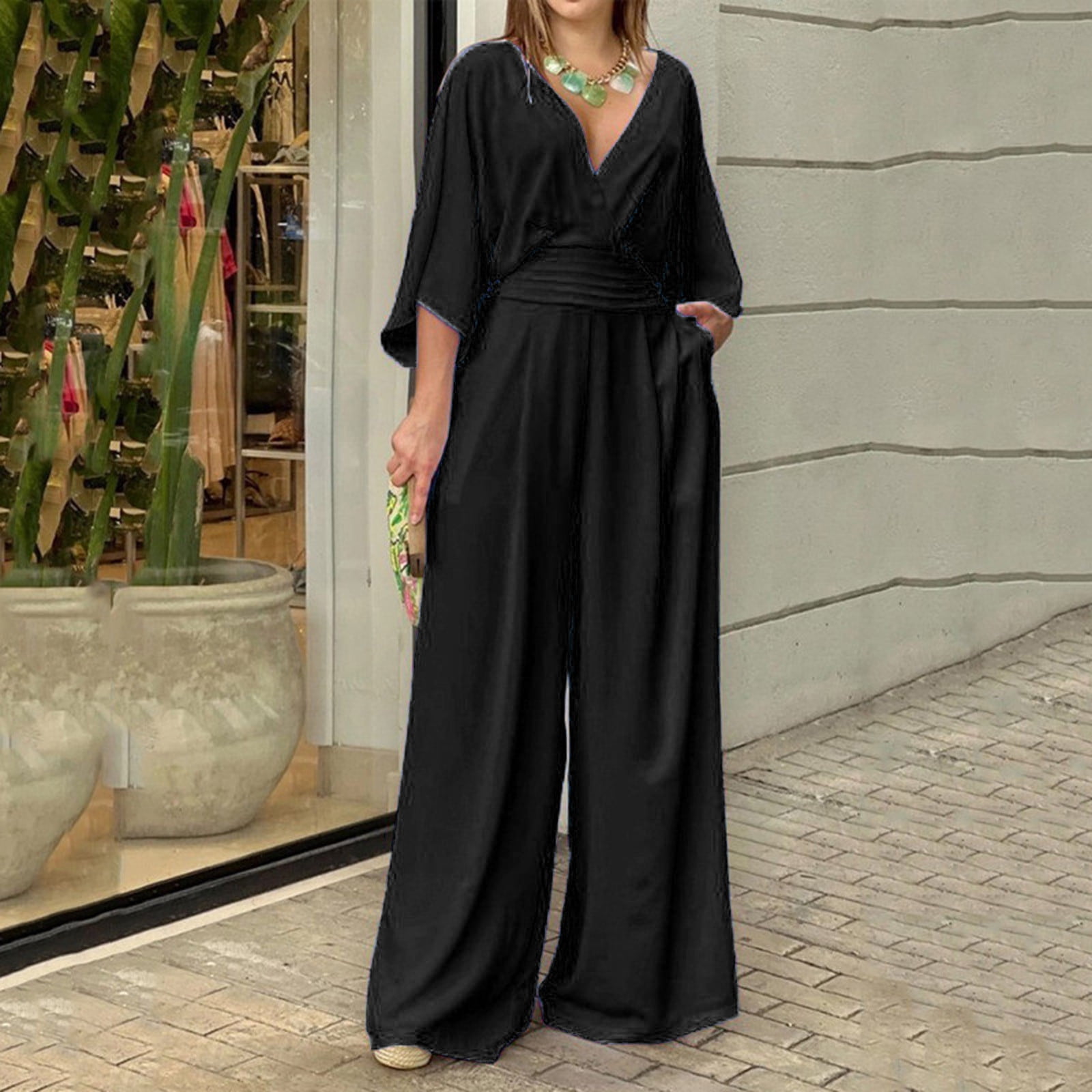 One Piece Jumpsuit Pants With Sleeves KOH KOH Plus Size Womens