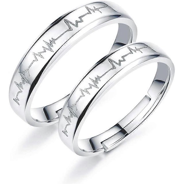 KAIYANG Anillos de compromiso de ECG ajustables y abiertos para parejas, 1 par (plata)