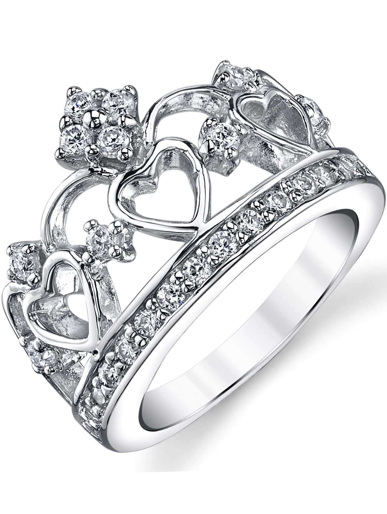 925 Sterling Silver Cubic Zirconia Princess Crown Tiara CZ Band Ring 