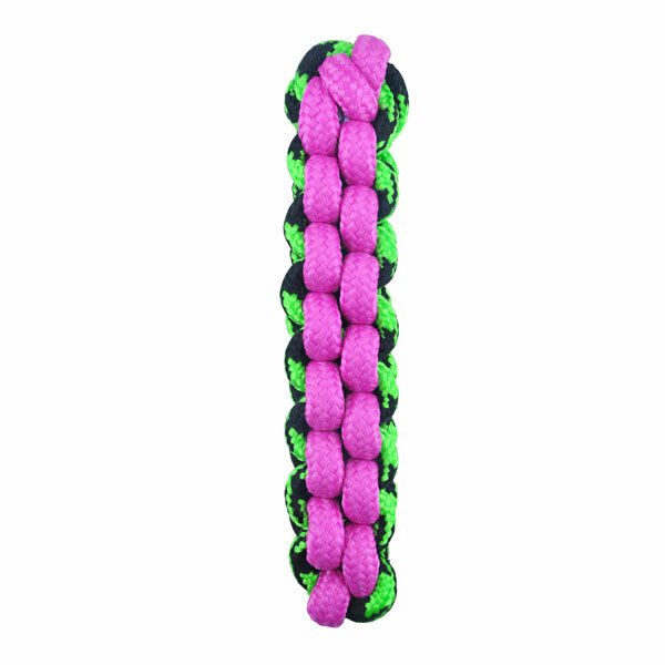 Paracord Rope Dog Toys Tough Fetch Stick Braided Chew Tug Choose Color 10 1/4" (Pink / Green
