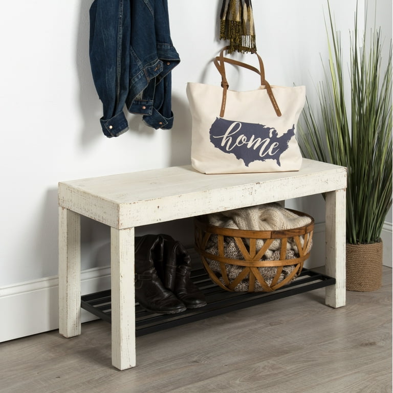 Kate and Laurel Jeran Rustic Farmhouse Bench with Iron Shoe Shelf 36 x 14 x 20