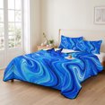 thumbnail image 3 of 3 Pieces King Quilt Set,Cobalt Blue Swirling Waves Soft Bedding Sets with 1 Quilt & 2 Pillow Shams,Marble Veins Pattern Summer Bedspread Lightweight Coverlet Comforter for All Season, 3 of 9