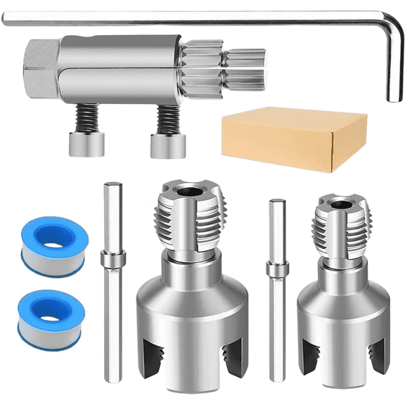 4-in-1 Drill Driven Pipe Threader & Wrench Set – PVC Pipe Opener for 1/2 & 3/4 Inch, Universal Plumbing Repair Tool Compatible with Electric Drill (RL 1 Set)