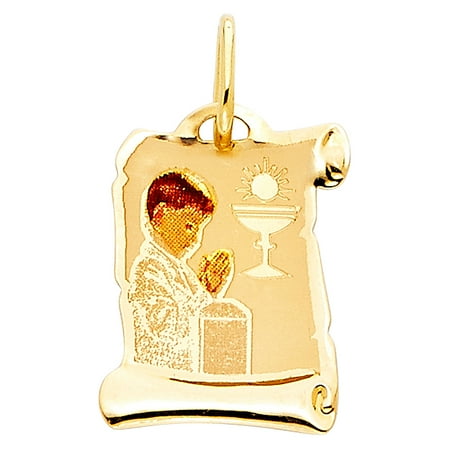 First Communion Medal Pendant - Jewels By Lux 14K Yellow Gold First Communion Picture Boy Pendant 17mm X 12mm