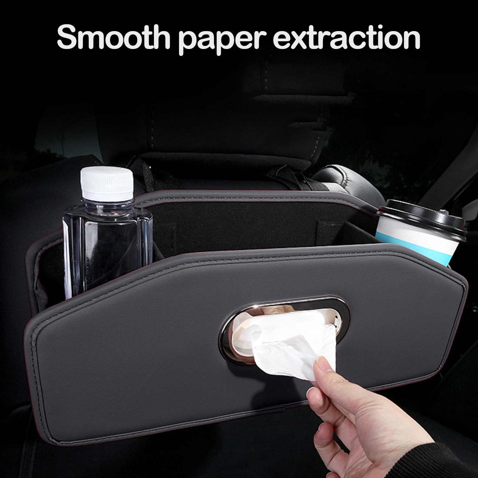 Car Headrest BackSeat Organizer with Cup Holder and Paper Towel Case - Hangable Storage Box for Car Backseat, Interior Decoration, Multifunctional Auto Travel Accessories