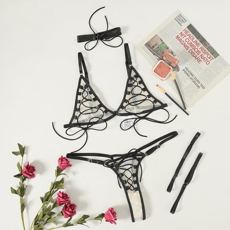 Generic New Hollow out See-through Strap Stitching Lace Bra Set Garter Sexy Lingerie Female 27059