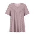 thumbnail image 6 of Lovskoo Plus Size Eyelet Summer Tops for Women 2024 V Neck Short Sleeve Solid Color Print Blouse Pullover Tops Blouses Pink, 6 of 7