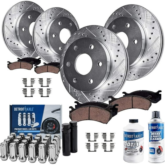 Detroit Axle - Brake Kit for Chevy Traverse GMC Acadia Buick Enclave Outlook Front & Rear Drilled & Slotted Brake Rotors Replacement Ceramic Brakes Pads 24pc Lug Nuts