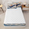 thumbnail image 4 of Castle Fairy Retro Cat Riding Whale Zipper Twin Comforter Sets with Fitted Sheet and 2 Pillowcases,Wave Mountain Kitten Art Zipper Bedding Set,Sky Cream,Reversible,4-Piece, 4 of 6