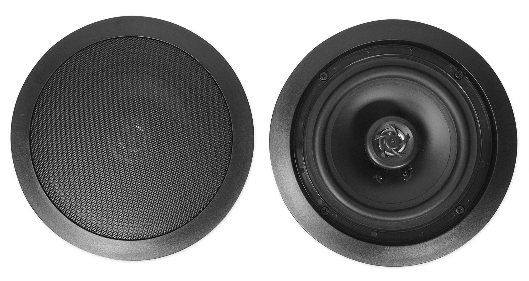 Karaoke Bluetooth Amp/Mixer + (2) 8" Black Ceiling Speakers + Wireless Mics