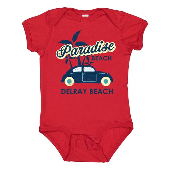 Inktastic Paradise Beach in Delray Beach with Palm Trees and Car Boys or Girls Baby Bodysuit