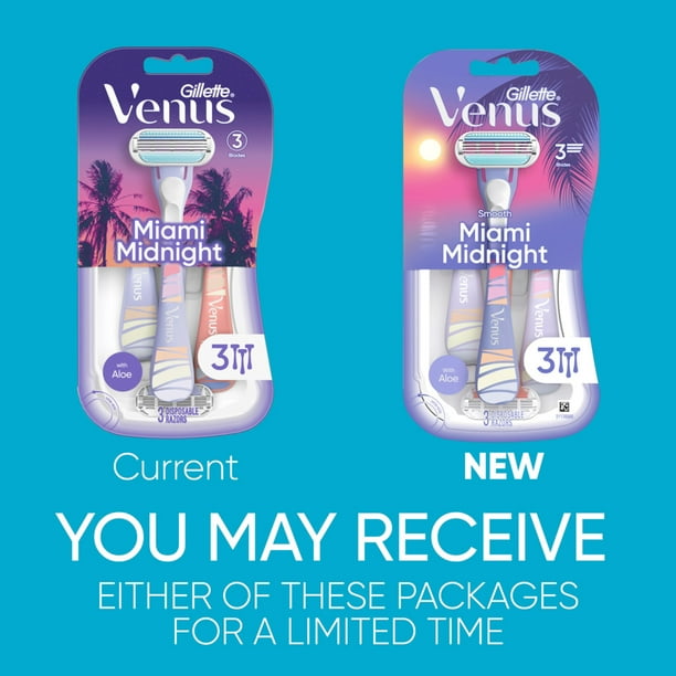 美品♡ナイデッカー♡VENUS Venus Miami Midnight Smooth Women's Disposable Razors, 3 ct