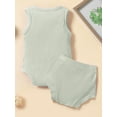 thumbnail image 3 of Franhais Infant Baby Girls Boys Suit, Solid Color Sleeveless Triangle Romper Tops+High Waist Bowknot Shorts, 3 of 9
